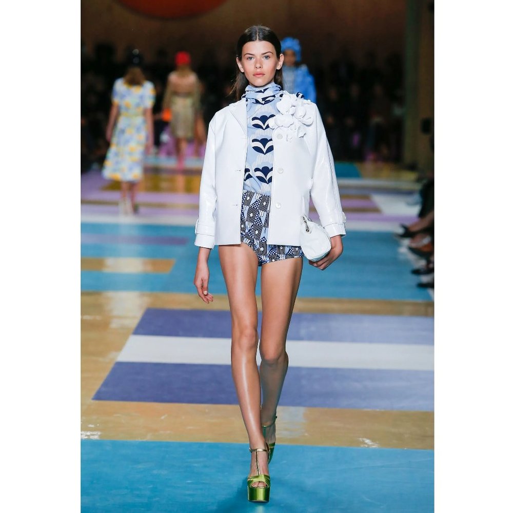 Miu Miu Pop-Print Bow-Back SS17 Runway Top / Size 36 / US 0 / Light Blue